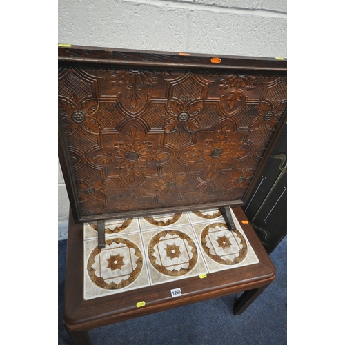 1266 - A SELECTION OF OCCASIONAL FURNITURE, to include an embossed leather fire screen, a gothic four panel... 