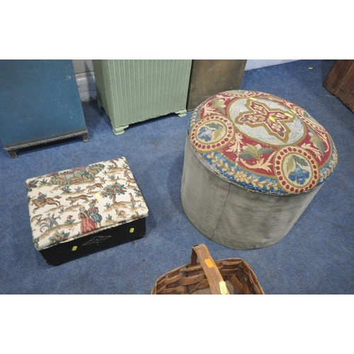 1268 - A SELECTION OF OCCASIONAL FURNITURE, to include a Victorian needlework circular footstool, diameter ... 