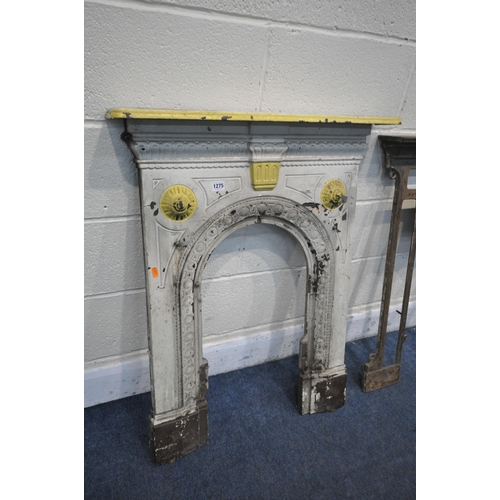 1275 - A VINTAGE CAST IRON FIRE SURROUND, width 73cm x height 84cm, and another fire surround (condition re... 