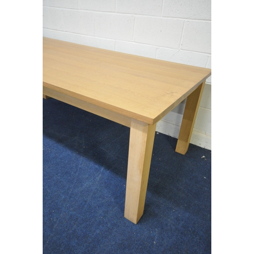 1277 - A LARGE LIGHT OAK FINISH DINING TABLE, length 211cm x depth 101cm x height 77cm (condition report: s... 