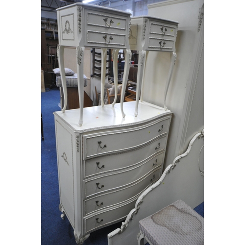 1284 - A CREAM FRENCH BEDROOM SUITE, comprising a triple door, width 157cm x depth 57cm x height 194cm, two... 