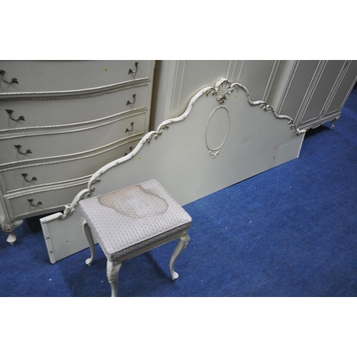 1284 - A CREAM FRENCH BEDROOM SUITE, comprising a triple door, width 157cm x depth 57cm x height 194cm, two... 