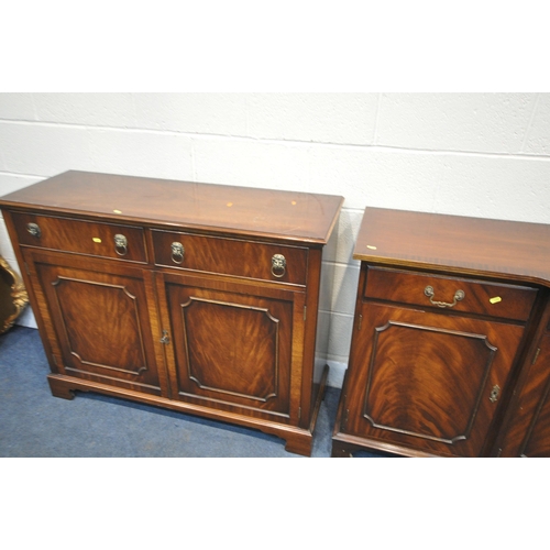 1285 - A REPRODUX MAHOGANY BREAKFRONT SIDEBOARD, with four drawers, width 194cm x depth 45cm x height 87cm,... 