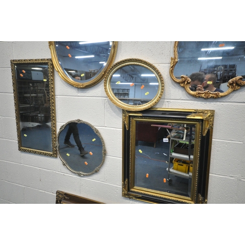 1294 - AN ATTWELL GILT WOOD FRAMED BEVELLED EDGE WALL MIRROR, a gilt and ebonised wall mirror, a rectangula... 