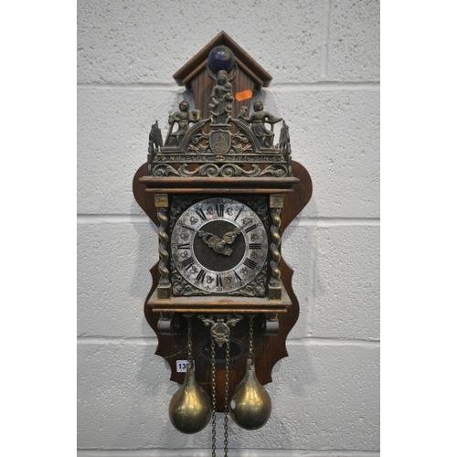 1302 - A DUTCH ZAANSE WALL CLOCK (condition: dusty condition) (two brass weights) and a wall  mirror (2)