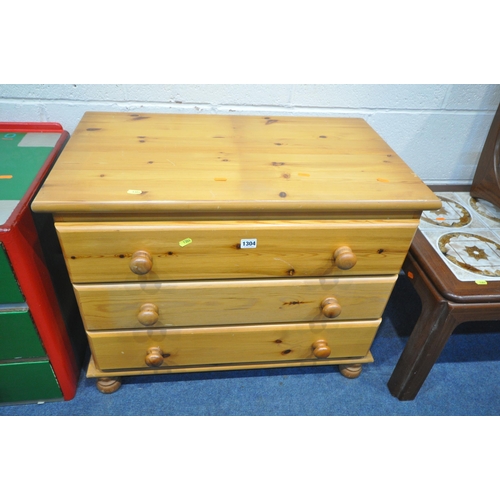 1304 - AN MID CENTURY G PLAN TEAK TILE TOP COFFEE TABLE, a similar occasional table, along with a pine ches... 