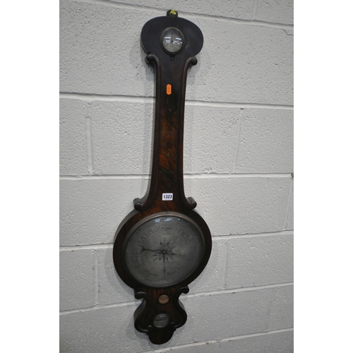 1323 - A VICTORIAN FLAME MAHOGANY WHEEL BAROMETER, signed W Horrod of 19 Yardley street, Wilmington, height... 