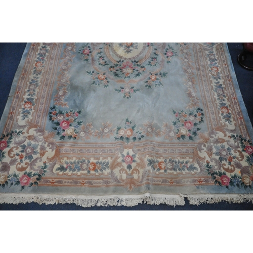 1326 - A VERY LARGE CHINESE WOOLLEN RUG, 540cm x 359cm (condition report: stains in various places, sides a... 