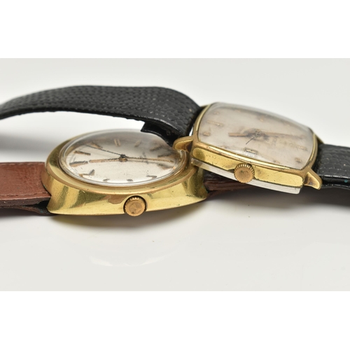 14 - TWO GOLD PLATED VINTAGE WRISTWATCHES, the first a Pierce cushion shaped automatic wristwatch, discol... 