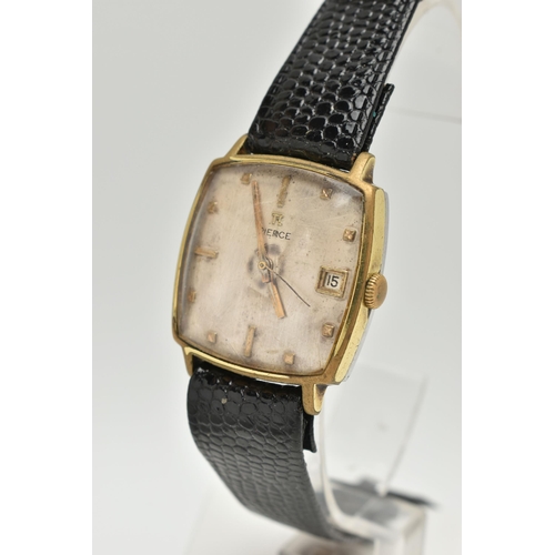 14 - TWO GOLD PLATED VINTAGE WRISTWATCHES, the first a Pierce cushion shaped automatic wristwatch, discol... 