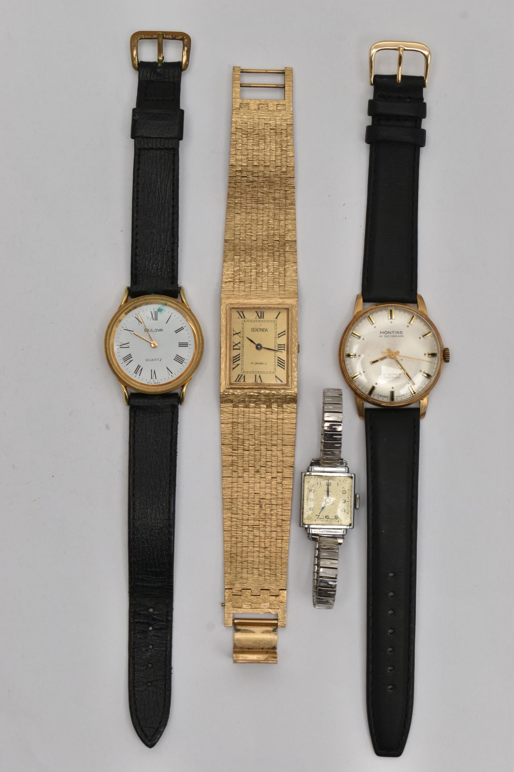 FOUR WRISTWATCHES to include a manual wind Montine watch round