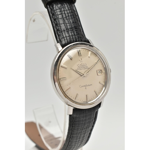 19 - A GENTS 'OMEGA CONSTELLATION' WRISTWATCH, automatic movement, round silver dial signed 'Omega Automa... 