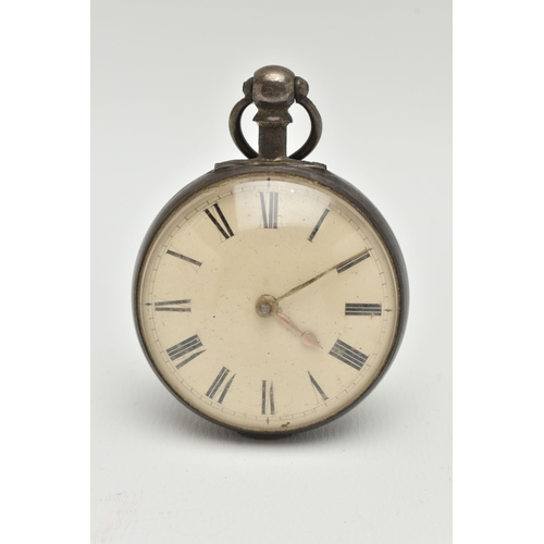 42 - AN EARLY VICTORIAN SILVER OPEN FACE POCKET WATCH, the white dial with black Roman numerals, silver h... 