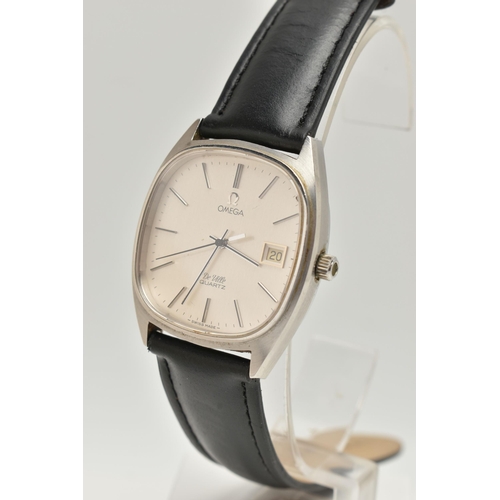 44 - TWO OMEGA WRISTWATCHES, the first an Omega Geneve with a square face and black Roman numerals, to th... 