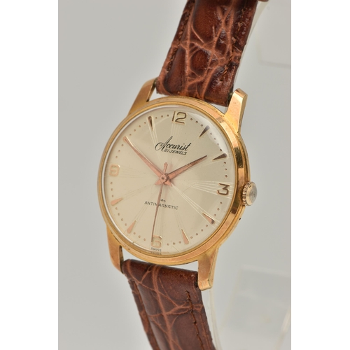 49 - AN ACCURIST AUTOMATIC WRIST WATCH, the circular dial with Arabic and baton markers, face stamped Acc... 