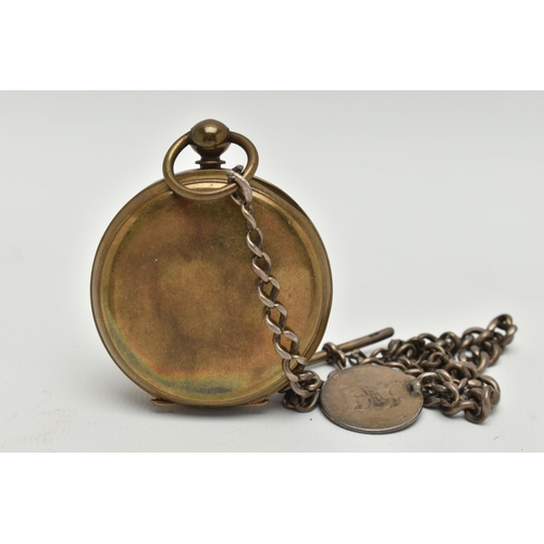 52 - AN OPEN FACE POCKET WATCH, with Roman numerals and subsidiary seconds dial, face stamped Railway Tim... 