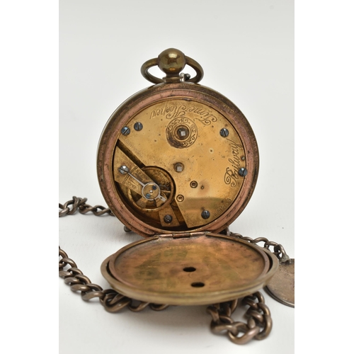 52 - AN OPEN FACE POCKET WATCH, with Roman numerals and subsidiary seconds dial, face stamped Railway Tim... 