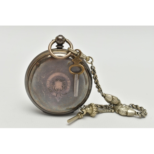 56 - A SILVER CASED OPEN FACE POCKET WATCH, key wound movement, roman numerals, subsidiary dial at the si... 