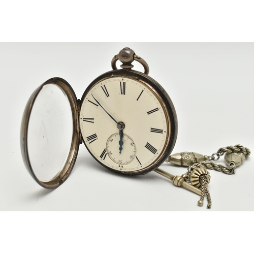 56 - A SILVER CASED OPEN FACE POCKET WATCH, key wound movement, roman numerals, subsidiary dial at the si... 