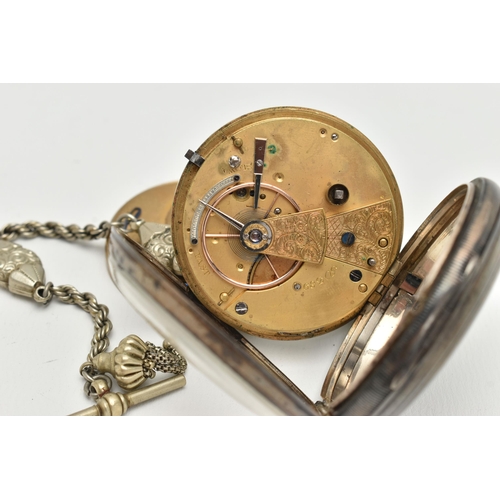 56 - A SILVER CASED OPEN FACE POCKET WATCH, key wound movement, roman numerals, subsidiary dial at the si... 