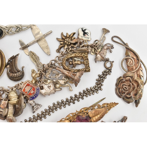 62 - A BAG OF ASSORTED SILVER AND WHITE METAL JEWELLERY, to include a small gold plated cross pendant, a ... 