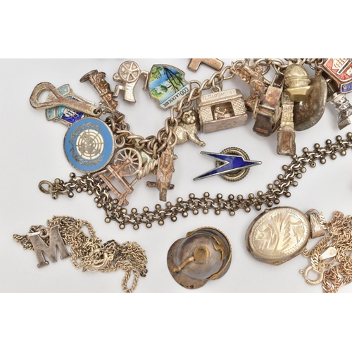 62 - A BAG OF ASSORTED SILVER AND WHITE METAL JEWELLERY, to include a small gold plated cross pendant, a ... 