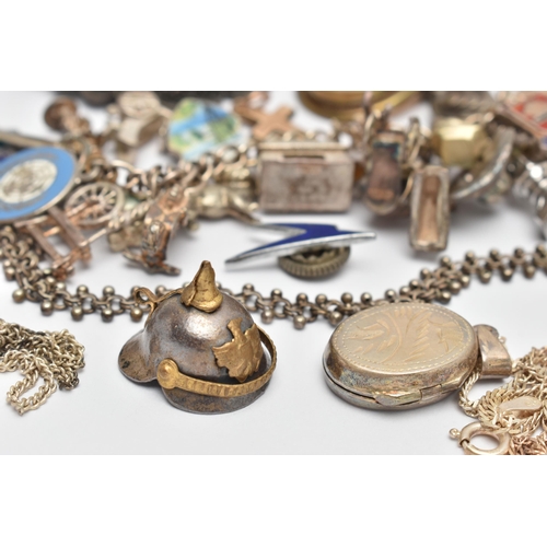 62 - A BAG OF ASSORTED SILVER AND WHITE METAL JEWELLERY, to include a small gold plated cross pendant, a ... 