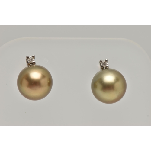 75 - A PAIR OF TAHITIAN PEARL EARRINGS AND A PENDANT, brown Tahitian pearl earrings with a round brillian... 