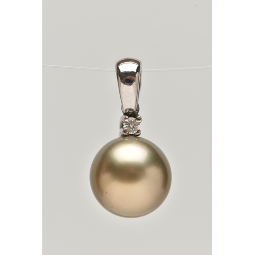 75 - A PAIR OF TAHITIAN PEARL EARRINGS AND A PENDANT, brown Tahitian pearl earrings with a round brillian... 