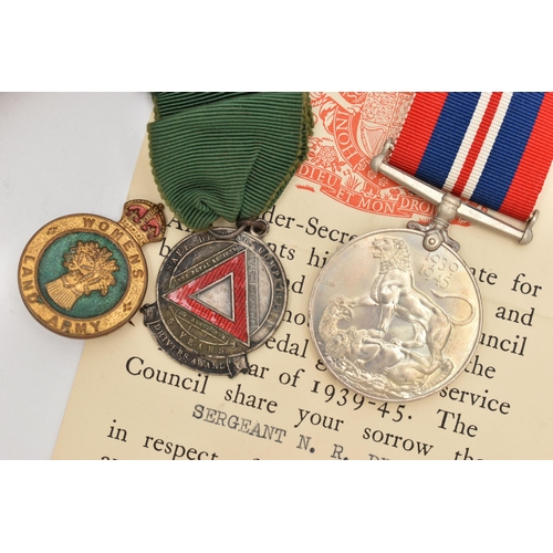 100 - A WWII MEDAL AND OTHERS, unassigned WWII medal with a red, blue and white stripe ribbon, with box, a... 