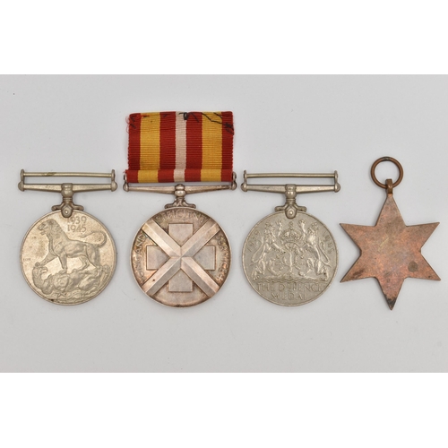 107 - FOUR MEDALS, to include an unassigned WWII 1939-1945 medal missing ribbon, a 'The Defence Medal 1939... 