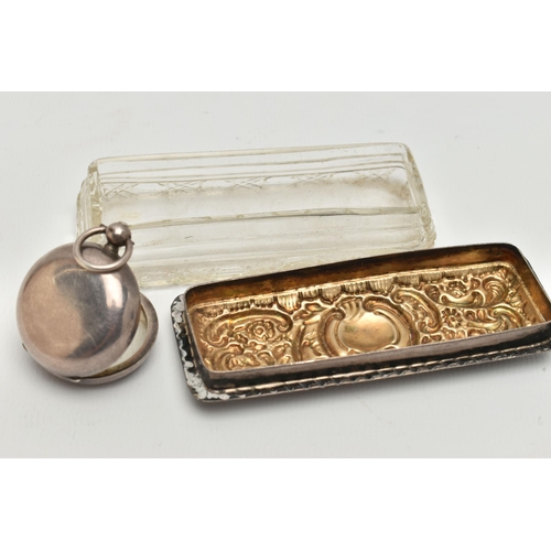 110 - A SILVER SOVEREIGN CASE AND A SILVER LIDDED JAR, polished Victorian sovereign case hallmarked, appro... 