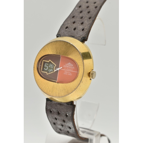 113 - A VINTAGE JOWISSA DIGITAL WRISTWATCH, brown and orange dial with white hands, date window, the dial ... 