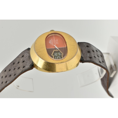 113 - A VINTAGE JOWISSA DIGITAL WRISTWATCH, brown and orange dial with white hands, date window, the dial ... 