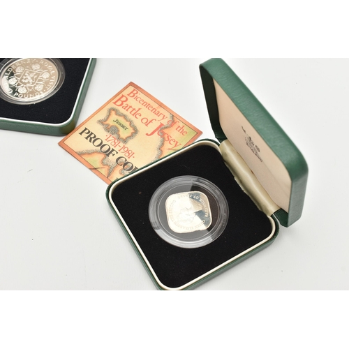 117 - THREE CASED SILVER COINS, to include a 1992 Falkland Islands silver proof £5, a Bicentenary of the B... 