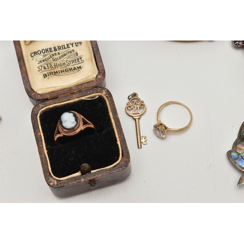 127 - A 9CT GOLD RING AND OTHER ITEMS, to include a cubic zirconia and yellow gold ring, hallmarked 9ct Lo... 