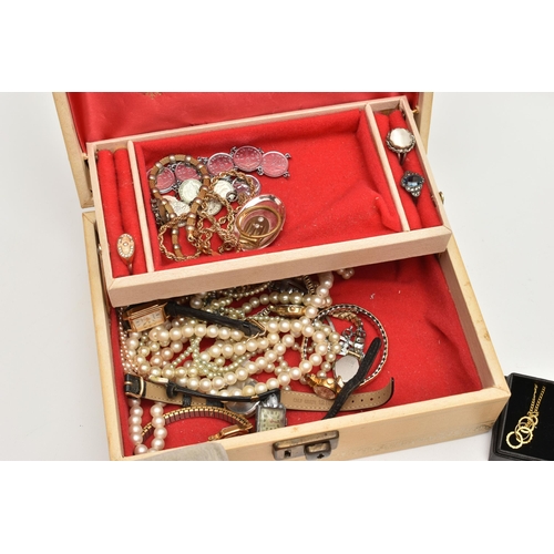 128 - A BOX OF ASSORTED JEWELLERY AND WATCHES, to include a 9ct gold 'Rotary' wristwatch, fitted with an A... 