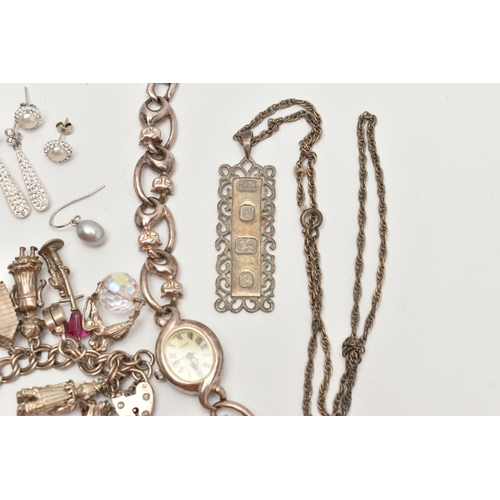 131 - AN ASSORTMENT OF SILVER AND WHITE METAL JEWELLERY, to include a silver ingot, hallmarked London, sus... 