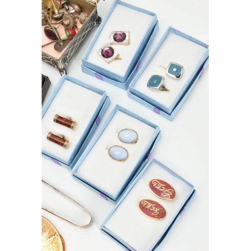 151 - A BOX OF ASSORTED ITEMS, to include a selection of jewellery, including bracelets, necklaces, pins, ... 