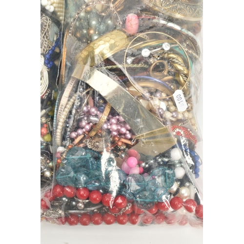 153 - TWO LARGE BAGS OF COSTUME JEWELLERY, a large selection of beaded necklaces, bangles, earrings, rings... 