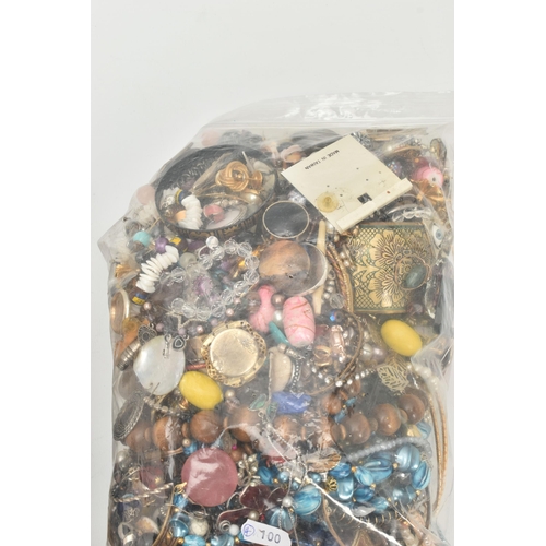 153 - TWO LARGE BAGS OF COSTUME JEWELLERY, a large selection of beaded necklaces, bangles, earrings, rings... 