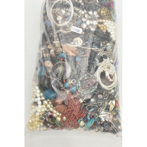 153 - TWO LARGE BAGS OF COSTUME JEWELLERY, a large selection of beaded necklaces, bangles, earrings, rings... 