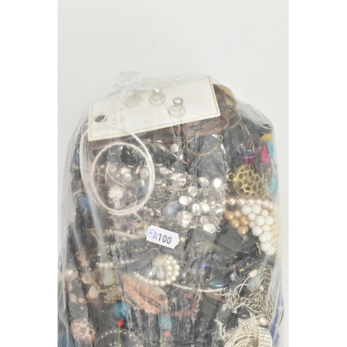 153 - TWO LARGE BAGS OF COSTUME JEWELLERY, a large selection of beaded necklaces, bangles, earrings, rings... 