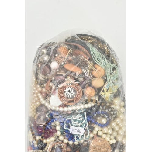 153 - TWO LARGE BAGS OF COSTUME JEWELLERY, a large selection of beaded necklaces, bangles, earrings, rings... 