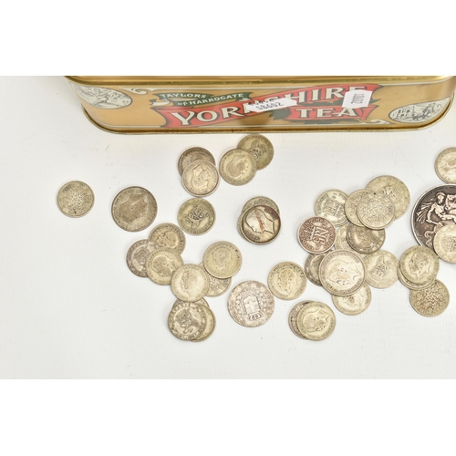 156 - A BOX OF ASSORTED COINS AND WATCHES, to include a 1816 shilling George III, a crown and a double Flo... 