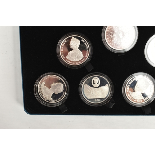 160 - HER MAJESTY QUEEN ELIZABETH THE QUEEN MOTHER 80TH BIRTHDAY PROOF COMMEMORATIVE CROWN, seven coins in... 