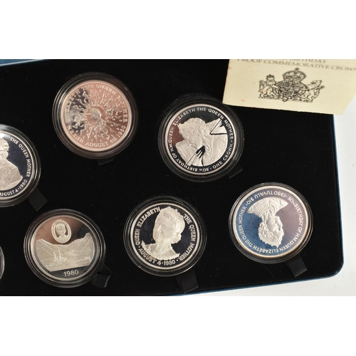 160 - HER MAJESTY QUEEN ELIZABETH THE QUEEN MOTHER 80TH BIRTHDAY PROOF COMMEMORATIVE CROWN, seven coins in... 