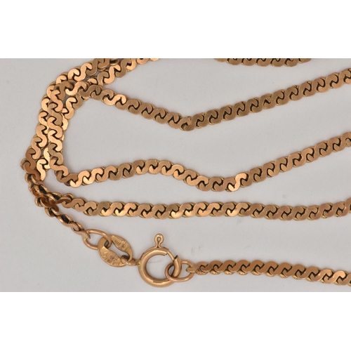 77 - A 9CT GOLD CHAIN, flat S link chain, fitted with a spring clasp, hallmarked 9ct London import, lengt... 