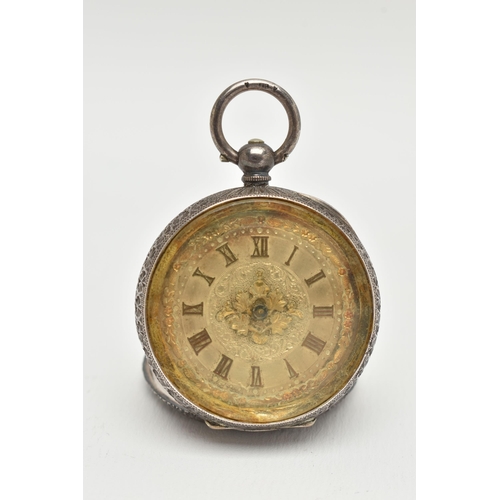 89 - AN OPEN FACE POCKET WATCH AND ASSORTMENT OF COINS, key wound movement, floral dial, Roman numerals, ... 