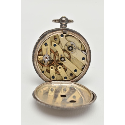 89 - AN OPEN FACE POCKET WATCH AND ASSORTMENT OF COINS, key wound movement, floral dial, Roman numerals, ... 